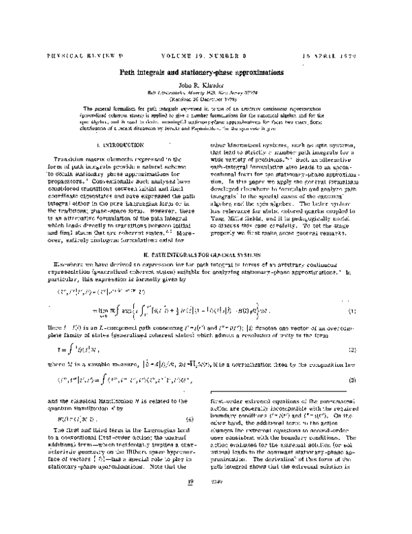 (PDF) Path integrals and stationary-phase approximations