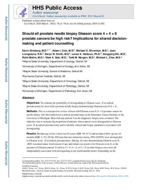 (PDF) Should all prostate needle biopsy Gleason score 4 + 4 = 8 ...