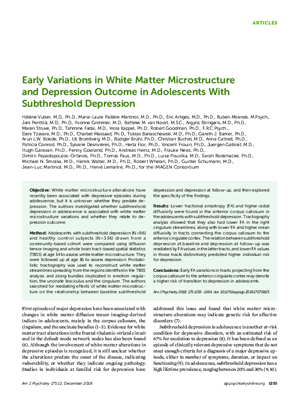 (PDF) Early Variations in White Matter Microstructure and Depression ...