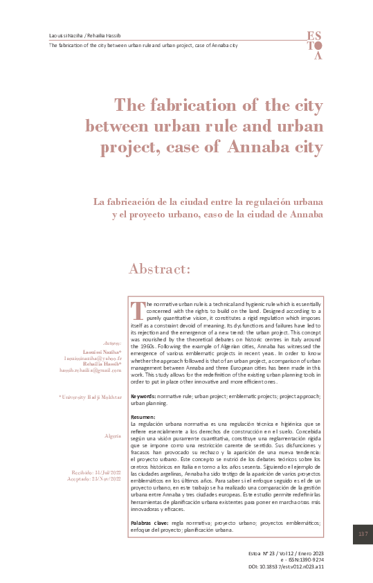 (PDF) The fabrication of the city between urban rule and urban project ...