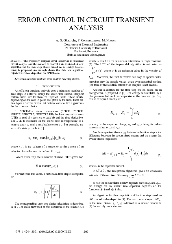 (PDF) Error control in circuit transient analysis