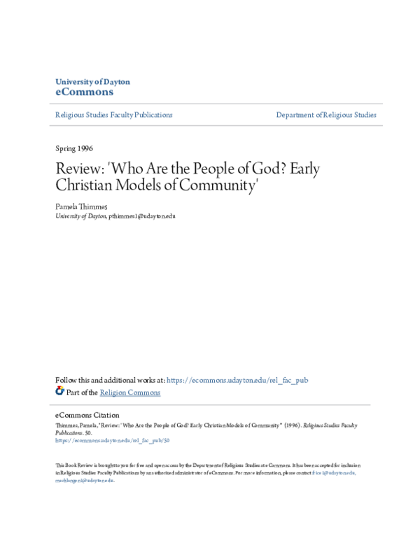 (PDF) Review: \u27Who Are the People of God? Early Christian Models of ...