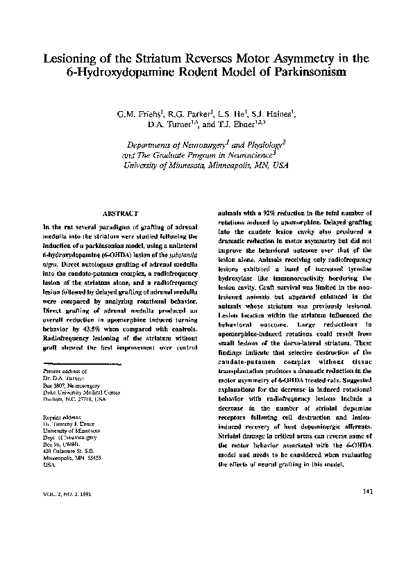 (PDF) Lesioning of the Striatum Reverses Motor Asymmetry in the 6 ...