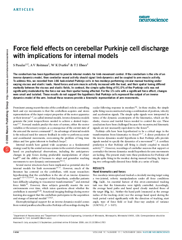 (PDF) Force field effects on cerebellar Purkinje cell discharge with ...