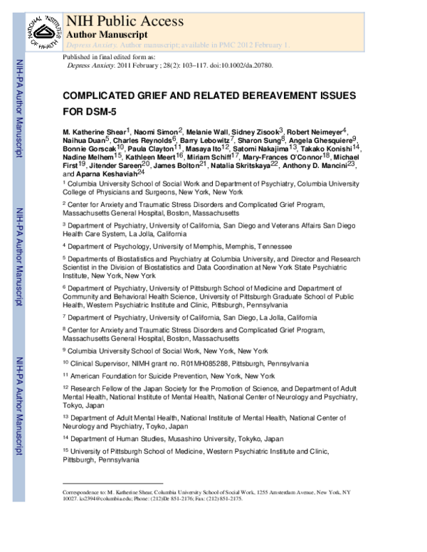 (PDF) Complicated grief and related bereavement issues for DSM-5
