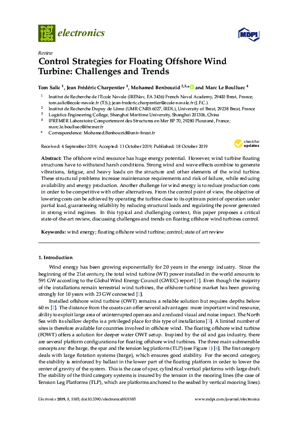 (PDF) Control Strategies for Floating Offshore Wind Turbine: Challenges ...
