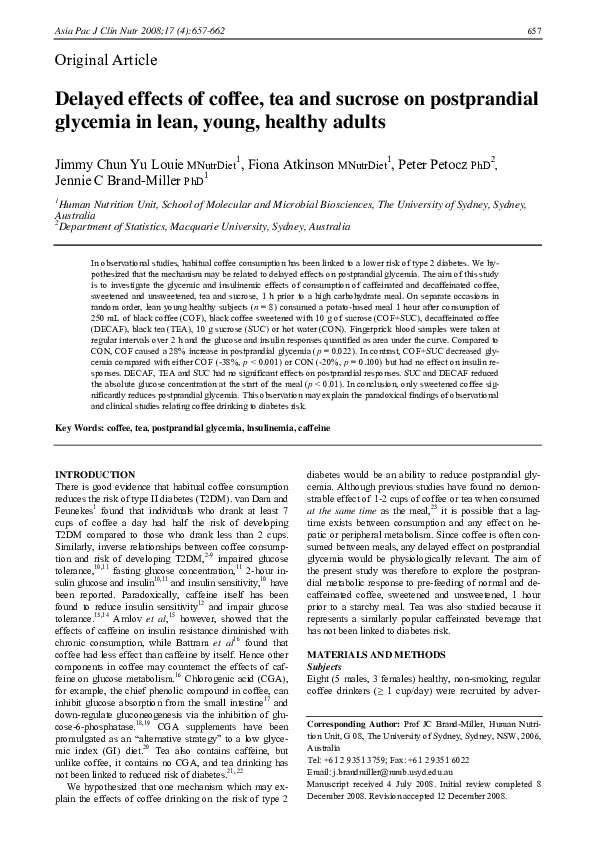 (PDF) Delayed effects of coffee, tea and sucrose on postprandial ...