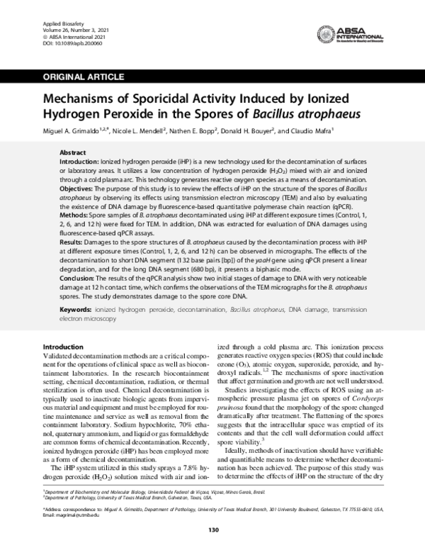 (PDF) Mechanisms of Sporicidal Activity Induced by Ionized Hydrogen ...