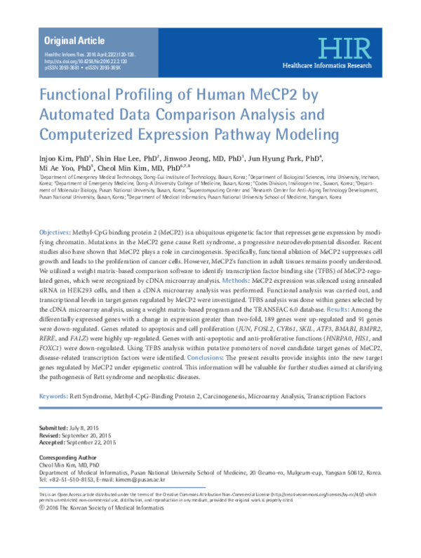 (PDF) Functional Profiling of Human MeCP2 by Automated Data Comparison ...