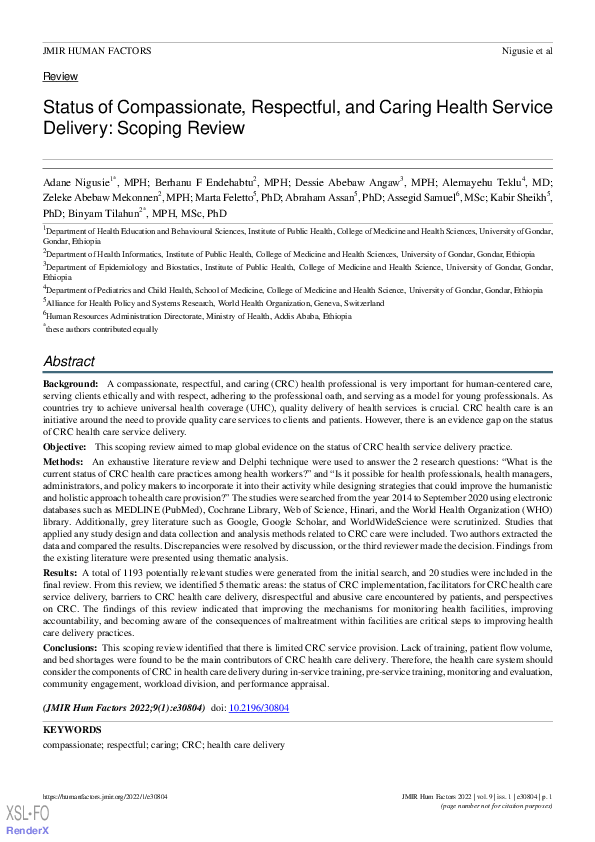 (PDF) Status of Compassionate, Respectful, and Caring Health Service ...