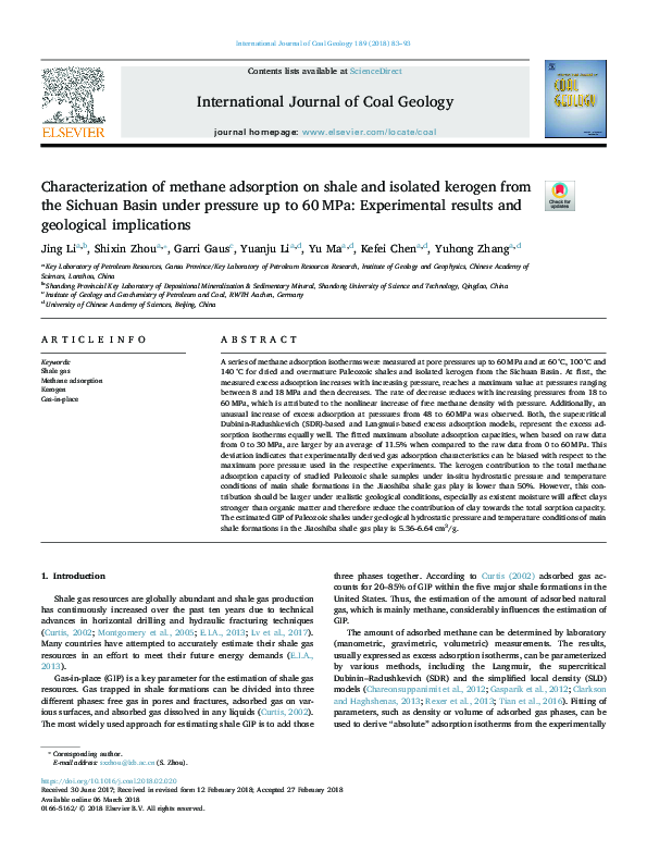 (PDF) Characterization of methane adsorption on shale and isolated ...