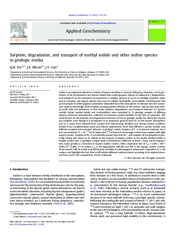 (PDF) Sorption, degradation, and transport of methyl iodide and other ...