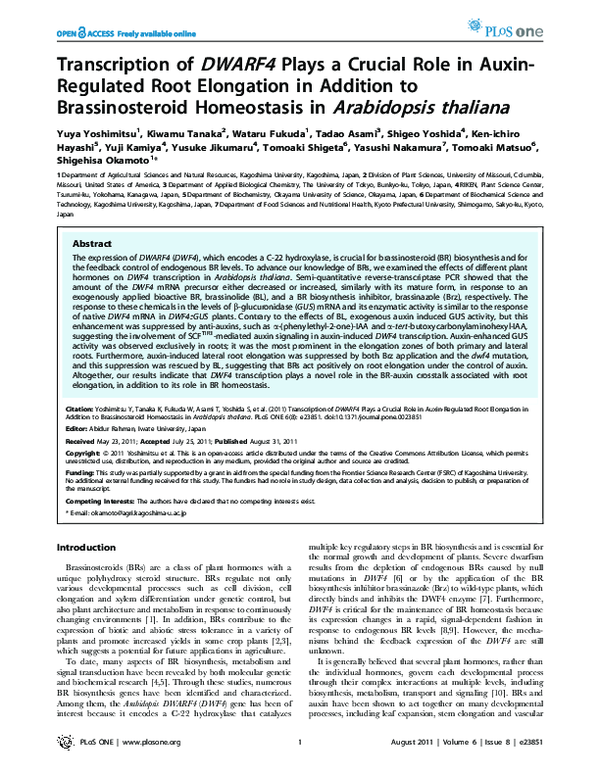 (PDF) Okamoto S: Transcription of DWARF4 plays a crucial role in auxin ...