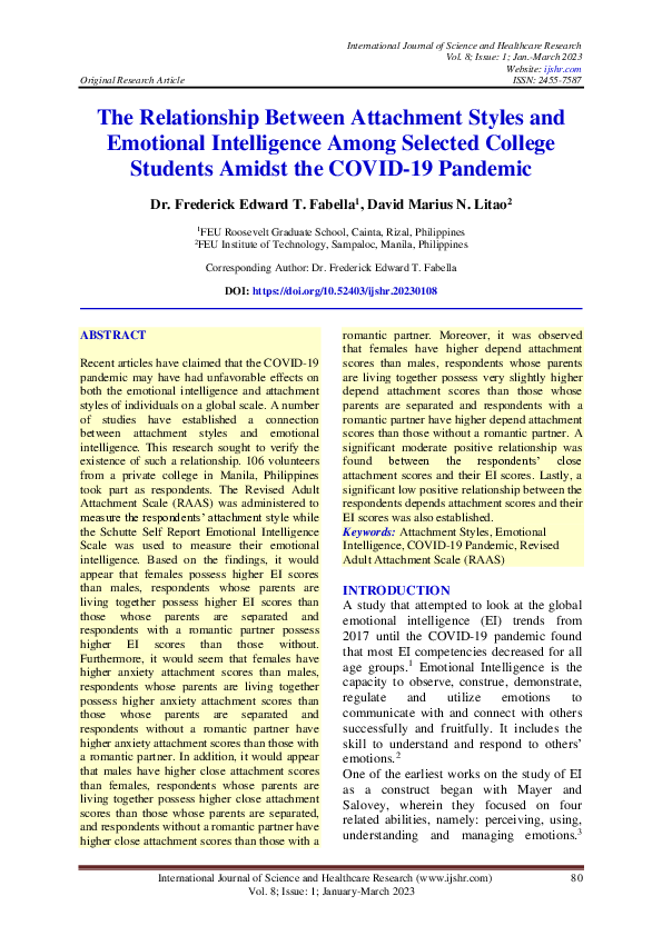 (PDF) The Relationship Between Attachment Styles and Emotional