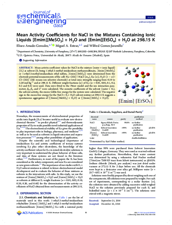 (PDF) Mean Activity Coefficients for NaCl in the Mixtures Containing ...