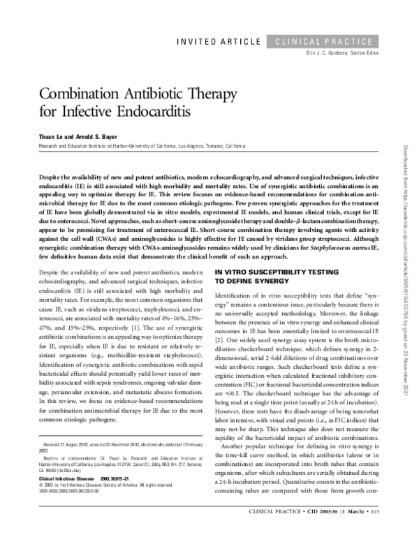 (PDF) Combination Antibiotic Therapy for Infective Endocarditis