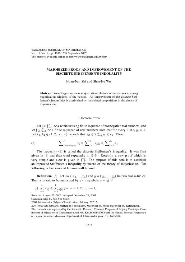 (PDF) Majorized Proof and Improvement of the Discrete Steffensen’s ...