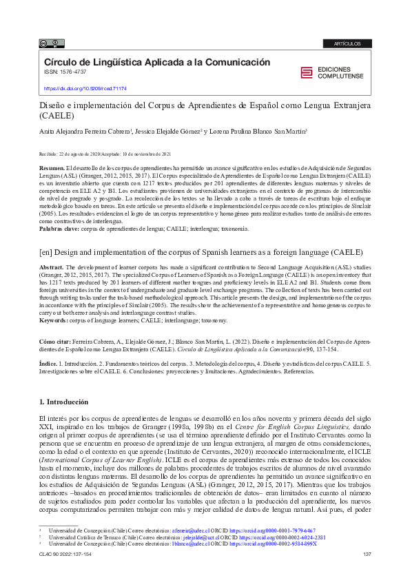 (PDF) Diseño e implementación del Corpus de Aprendientes de Español ...