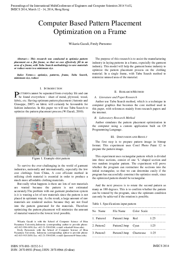 (PDF) Computer Based Pattern Placement Optimization on a Frame