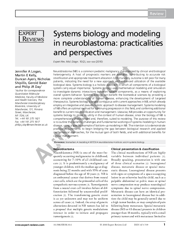 (PDF) Systems biology and modeling in neuroblastoma: practicalities and ...