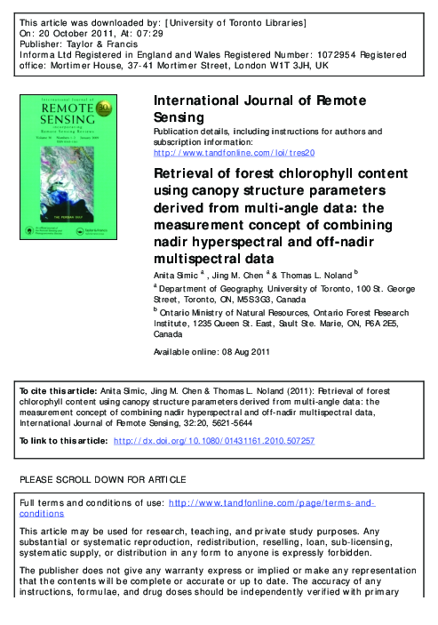 (PDF) Retrieval of forest chlorophyll content using canopy structure ...