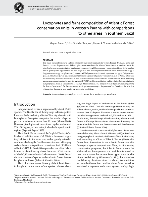 (PDF) Lycophytes and ferns composition of Atlantic Forest conservation ...