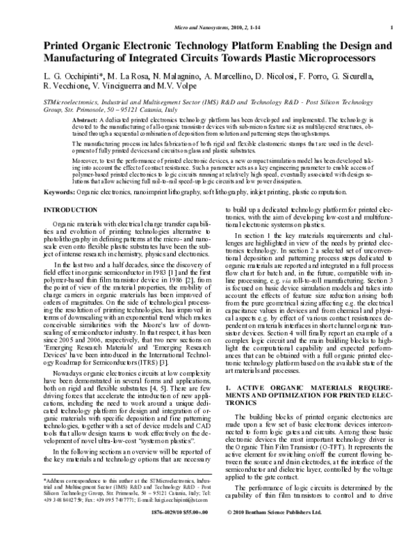 (PDF) Printed Organic Electronic Technology Platform Enabling the ...