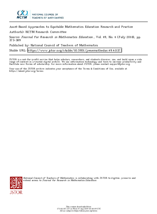(PDF) Asset-Based Approaches to Equitable Mathematics Education ...