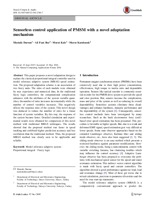 (PDF) Sensorless control application of PMSM with a novel adaptation ...