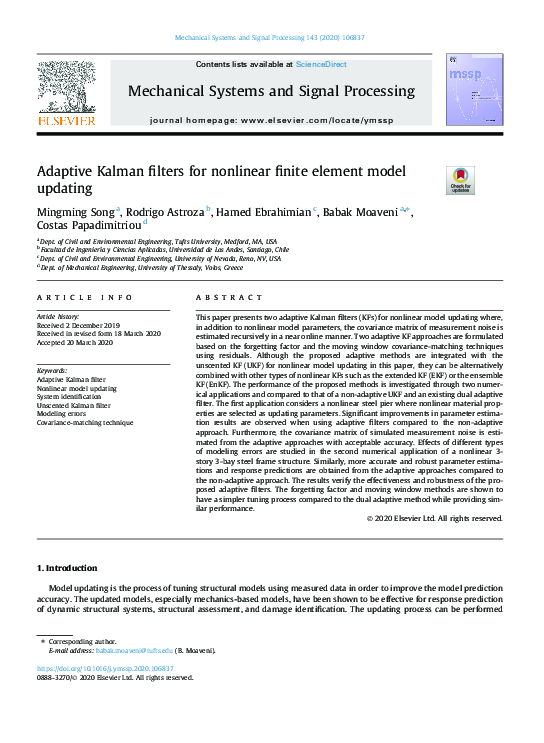 (PDF) Adaptive Kalman filters for nonlinear finite element model updating