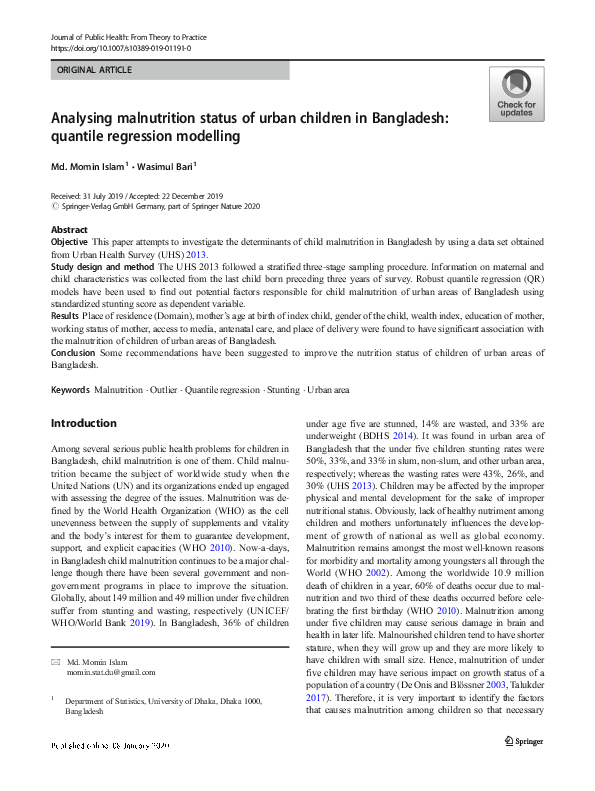 (PDF) Analysing malnutrition status of urban children in Bangladesh ...