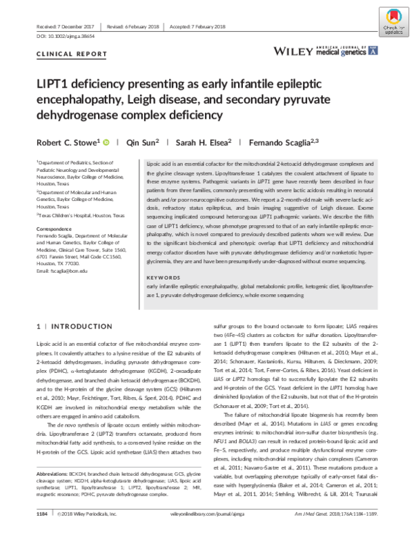 (PDF) LIPT1 deficiency presenting as early infantile epileptic ...