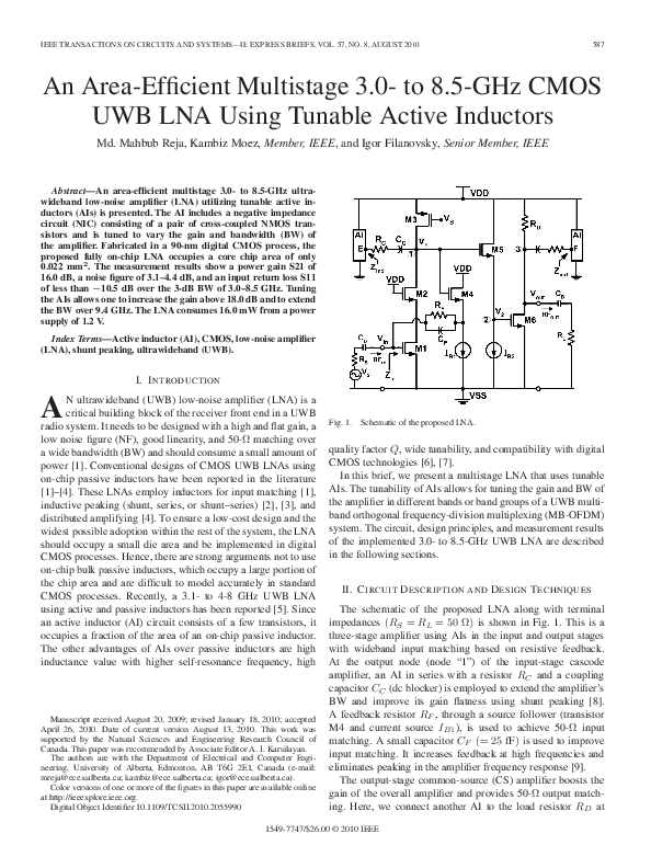 (PDF) An Area-Efficient Multistage 3.0- to 8.5-GHz CMOS UWB LNA Using ...