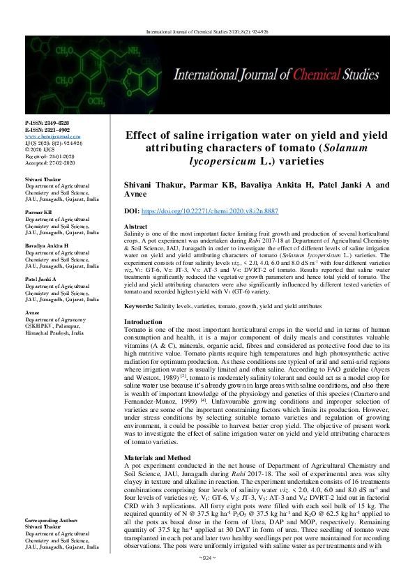 (PDF) Effect of saline irrigation water on yield and yield attributing ...