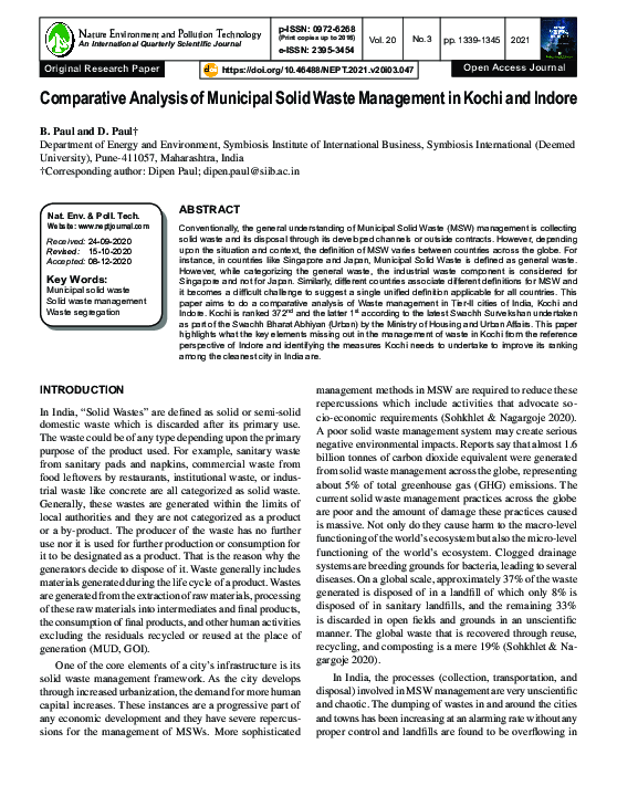 (PDF) Comparative Analysis of Municipal Solid Waste Management in Kochi