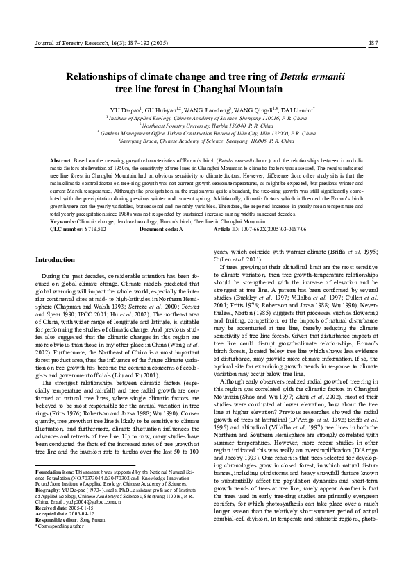 (PDF) Relationships of climate change and tree ring ofBetula ermanii ...