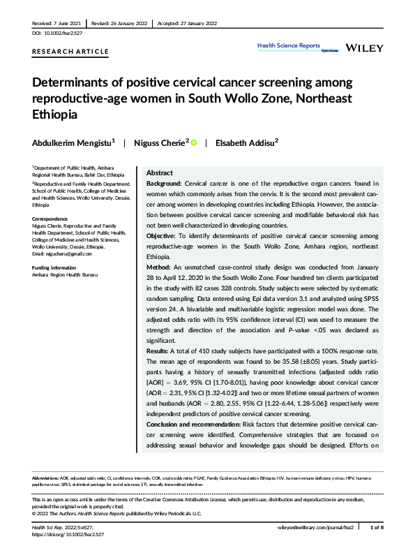 (PDF) Determinants of positive cervical cancer screening among ...