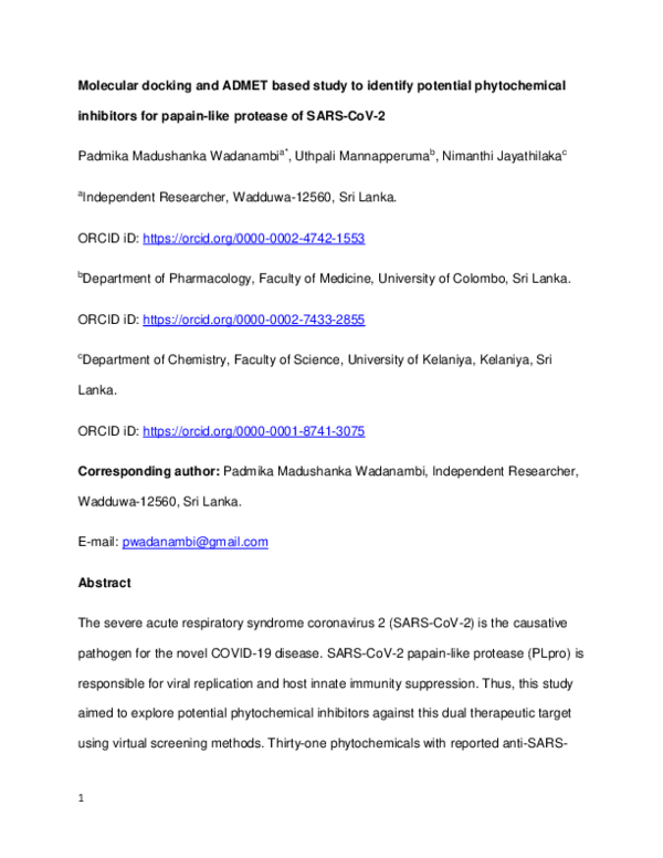(PDF) Molecular docking and ADMET based study to identify potential ...