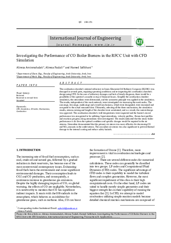 (DOC) Investigating the Performance of CO Boiler Burners in the RFCC ...