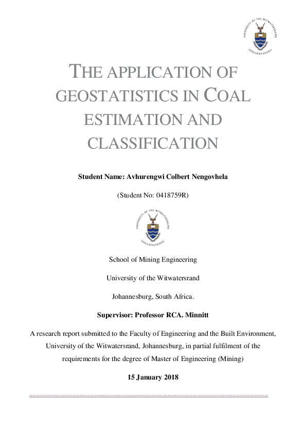 (PDF) The application of geostatistics in coal estimation and ...