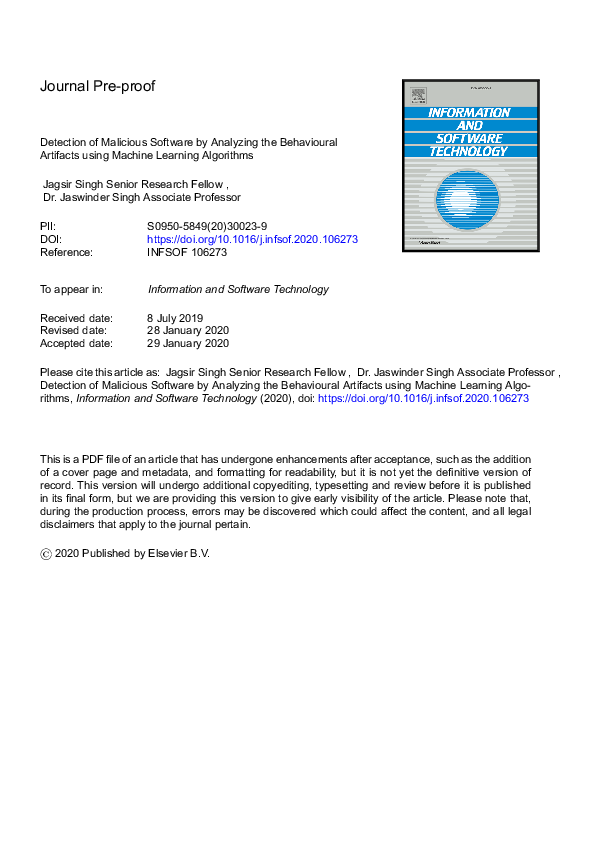 (PDF) Detection of malicious software by analyzing the behavioral ...