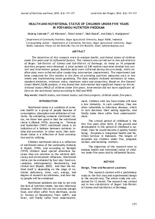 (PDF) Health and Nutritional Status of Children Under Five Years in ...