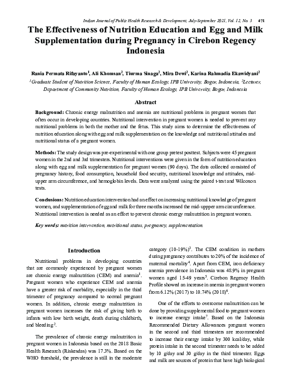 (PDF) The Effectiveness of Nutrition Education and Egg and Milk ...