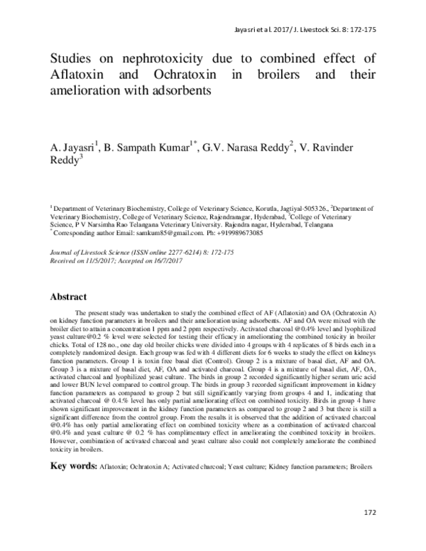 (PDF) Studies on nephrotoxicity due to combined effect of Aflatoxin and ...