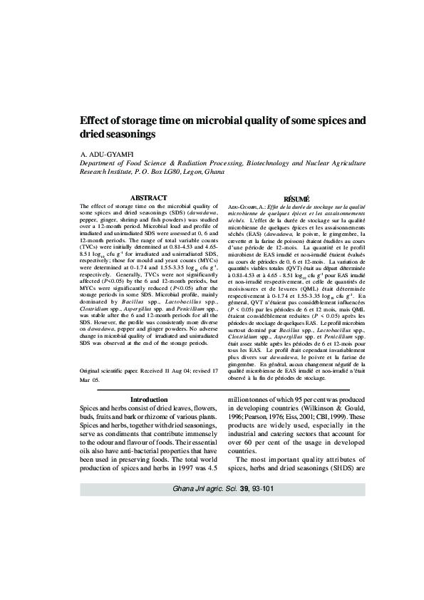 (PDF) Effect of storage time on microbial quality of some spices and ...