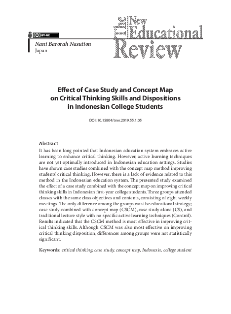 (PDF) Effect of Case Study and Concept Map on Critical Thinking Skills ...