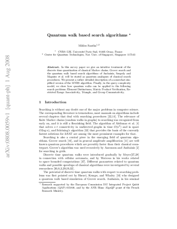 (PDF) Quantum Walk Based Search Algorithms