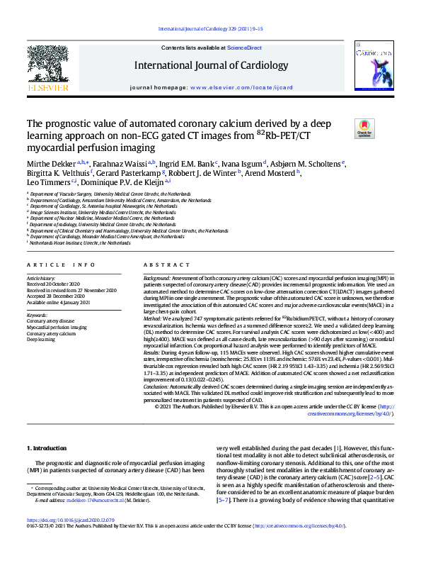 (PDF) The prognostic value of automated coronary calcium derived by a ...