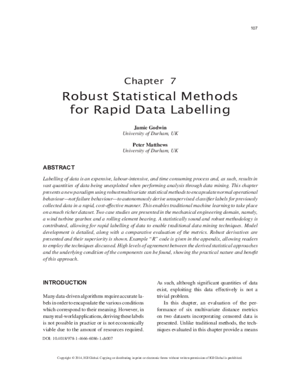 (PDF) Robust Statistical Methods for Rapid Data Labelling