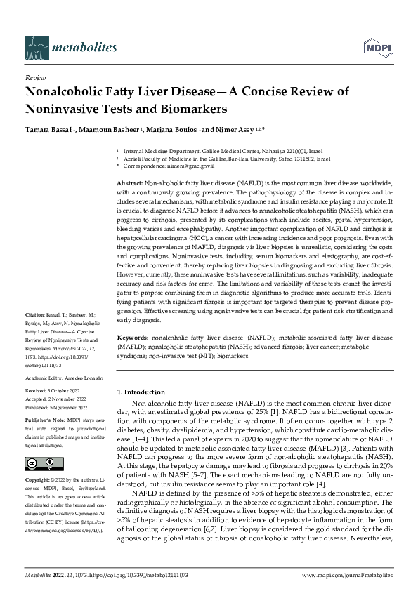 (PDF) Nonalcoholic Fatty Liver Disease—A Concise Review of Noninvasive ...